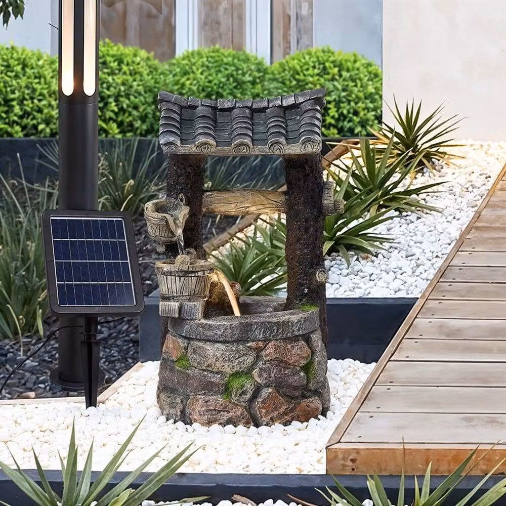 NESTLUNE Solar Wishing Well Water Fountain Outdoor Garden Water Feature, Grey, W: 100 cm, D: 15 cm – 5