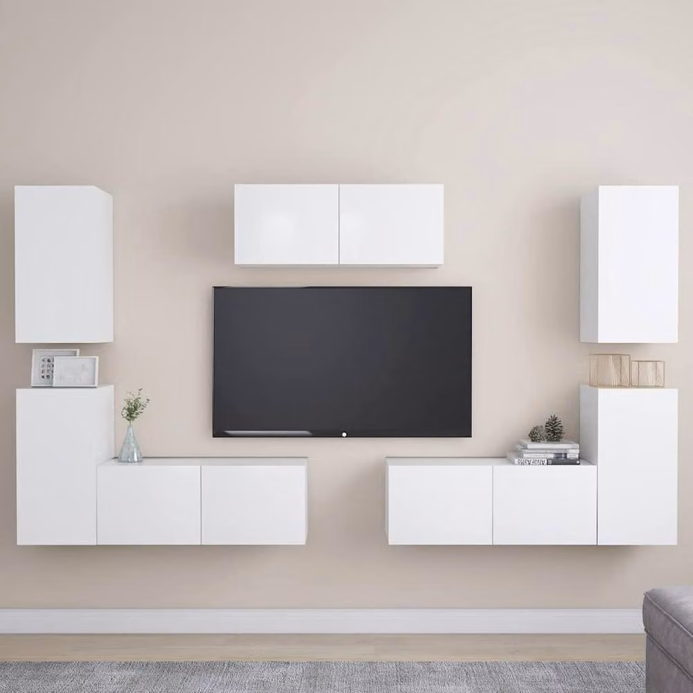 Berkfield Home 7 Piece Glossy White Modern Wall Mounted TV Cabinet Set in Engineered Wood – 2
