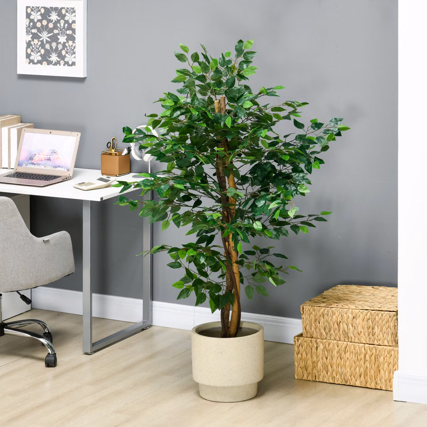 HOMCOM 150cm Green Artificial Ficus Tree with Pot for Indoor and Outdoor Decor – 4