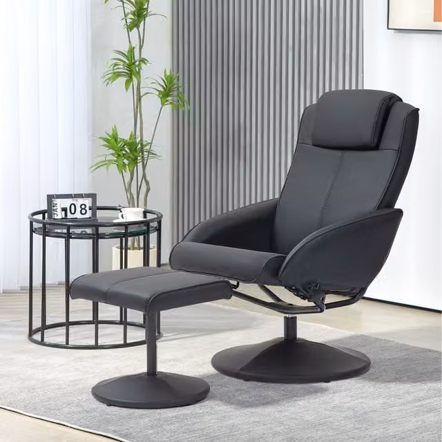 HOMCOM Relax Recliner Chair with Ottoman and Armrests in Black
