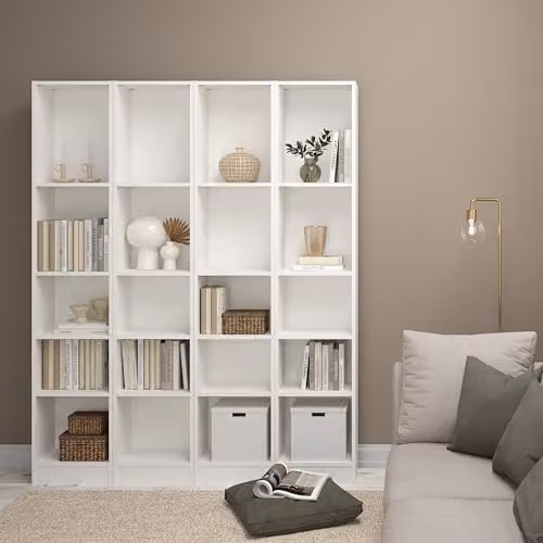 Furniture To Go Basic Tall Narrow Bookcase in White with 4 Adjustable Shelves, H 203.2 cm x W 40.6 cm x D 26.75 cm – 2