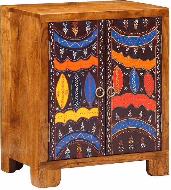 Berkfield Home Multicolour Abstract Acacia Wood Sideboard, W: 50 cm, D: 35 cm, H: 60 cm