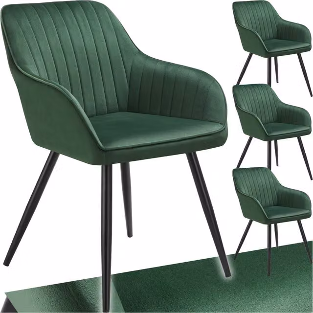 Tectake Marilyn Quilted Velvet Dining Chair with Metal Legs in Green