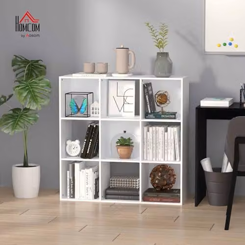 HOMCOM 3-tier 9-cube storage bookcase in white for home or office, W/D/H: 91.5 x 29.5 x 91.5 cm – 2