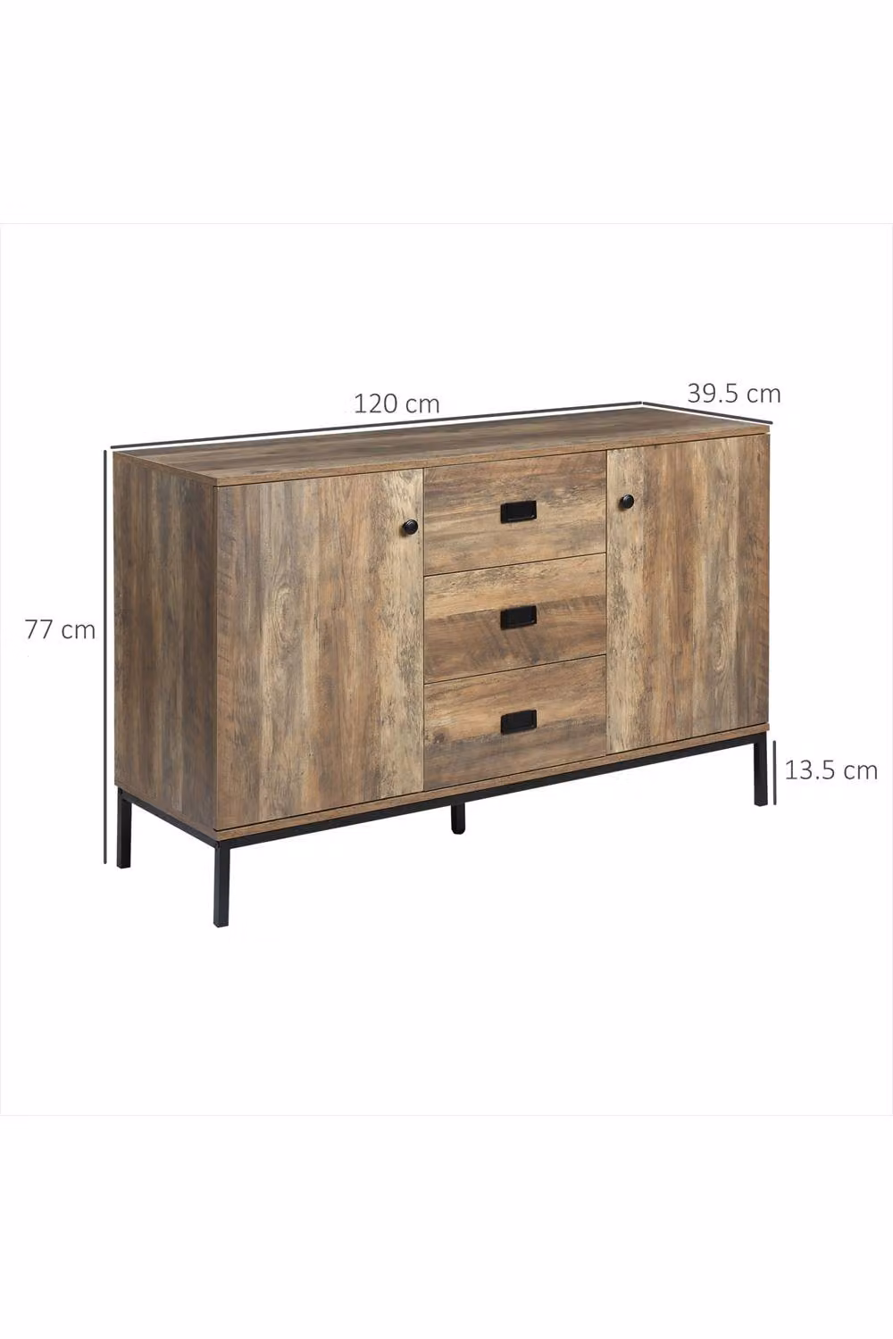 ERGOVEXA Modern Mango Wood-Effect Sideboard in Brown and Black, W/D/H: 120 x 39.5 x 77 cm – 2