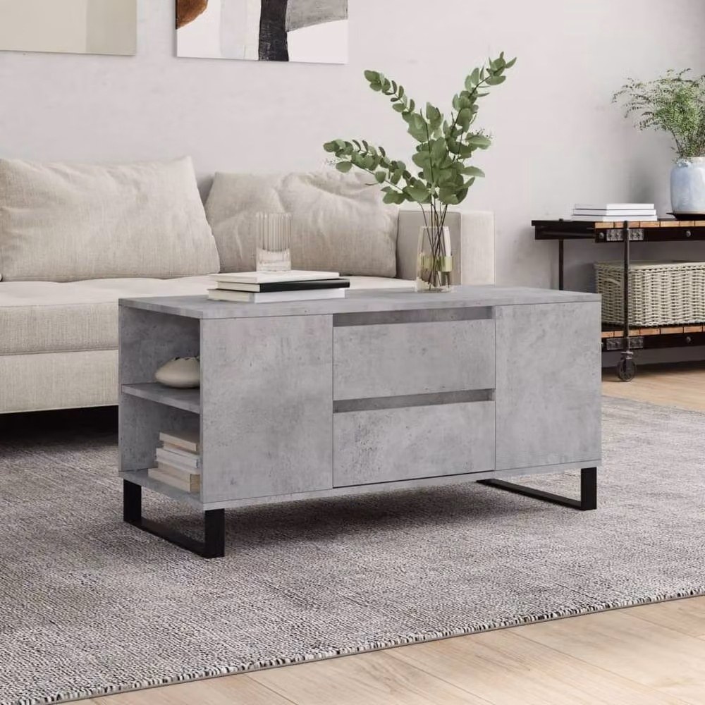 Berkfield Home Modern Rectangular Coffee Table in Concrete Grey, W/D/H: 102 x 44.5 x 50 cm – 2