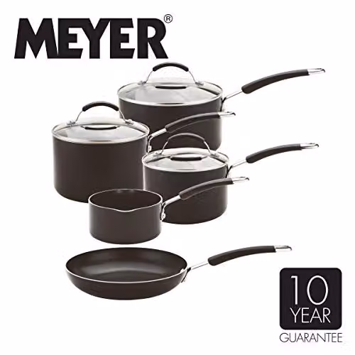 Meyer Non Stick 5 Piece Cookware Set in Black with Toughened Glass Lids and Heat Resistant Handles, Suitable for Induction Hobs – 2