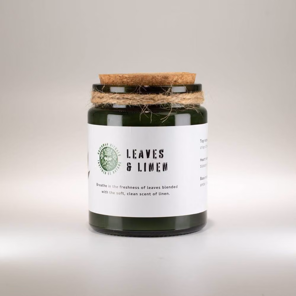 Serenityy Leaves & Linen Woodwick Soy Candle, Green, 50 g – 2