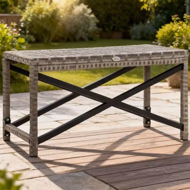ERGOVEXA Grey Rattan Outdoor Coffee Table with Metal and Plastic Frame, W/D/H: 43 x 40 x 40 cm