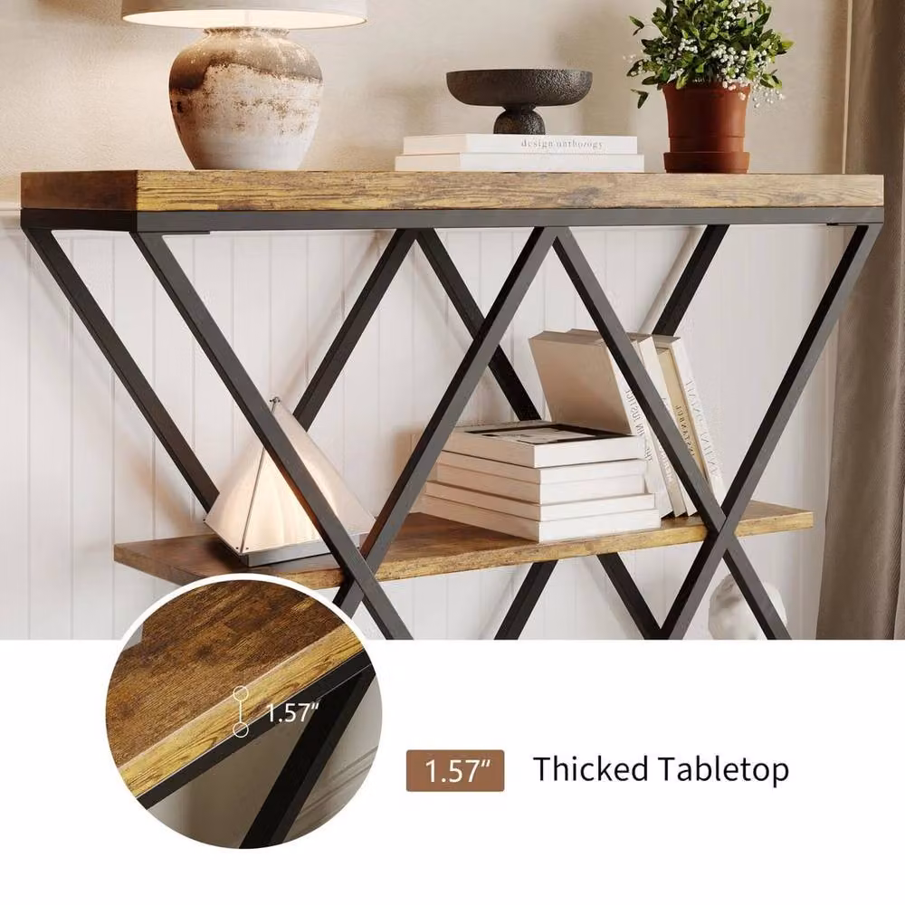 KORVIXA Industrial 3-Tier Metal Slim Side Table in Brown, W/D/H: 100 x 100 x 66.5 cm – 4