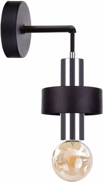 Netlighting Unica Modern Wall Lamp in Black and Silver, Metal Cylinder Design, E27, 12 cm
