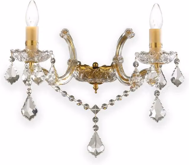 Ideal Lux Florian 2 Light Indoor Candle Wall Light in Gold and Crystal Glass