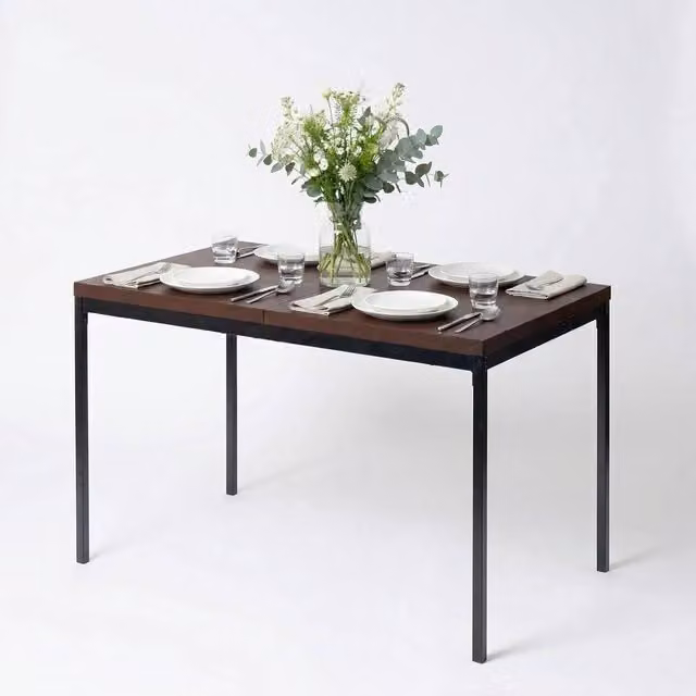 VOGREX Brown Rectangular Dining Table with Black Legs, W/D/H: 120 x 70 x 75 cm