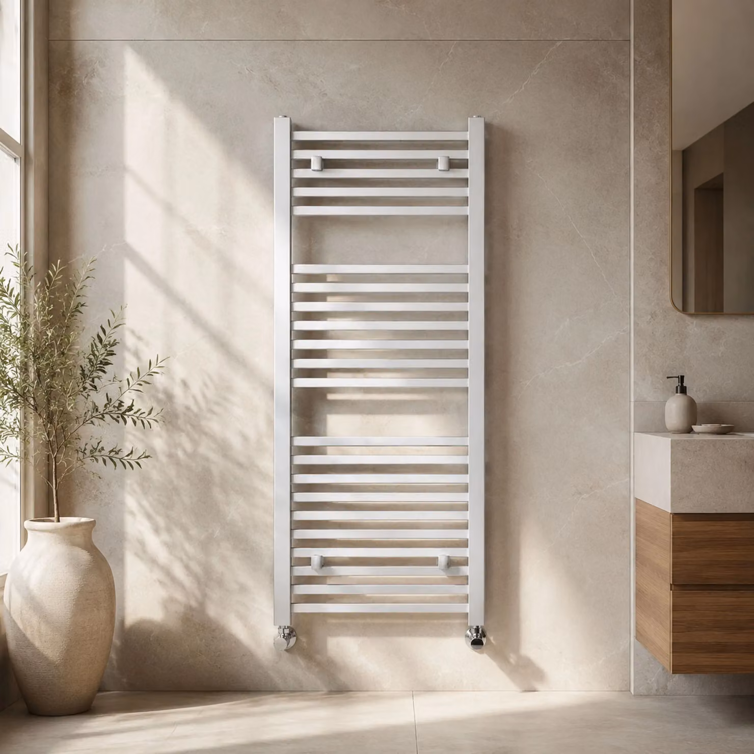 Balterley Heated Vertical Towel Ladder Square Rail, Silver Chrome, H 120 cm x W 50 cm – 2