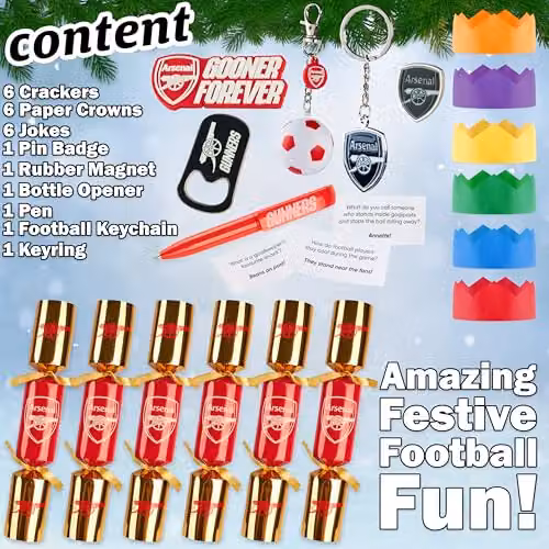 Get Trend Arsenal FC Pop Luxury Christmas Crackers, Pack of 6, Red and Multicolour – 5