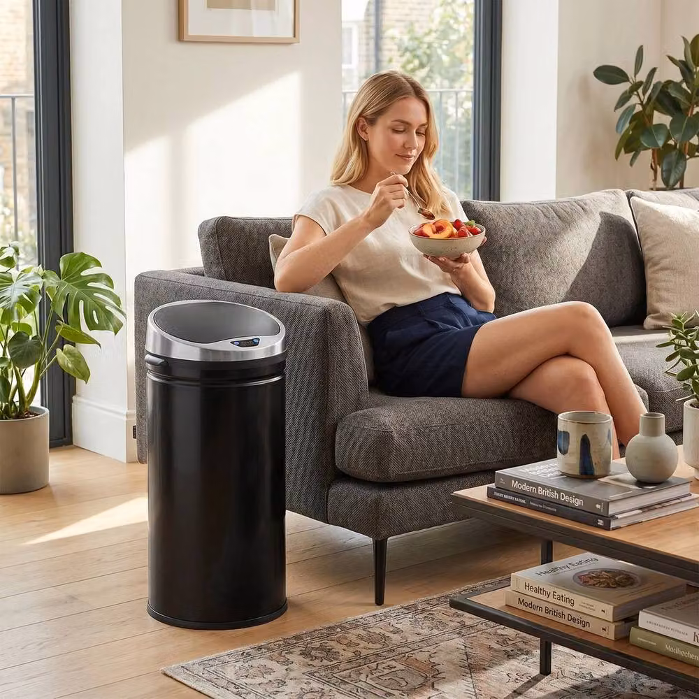 VOGREX Black 42L Stainless Steel Sensor Bin with Soft Close and Fingerprint Proof Technology W: 30.5 cm, D: 30.5 cm, H: 68 cm – 5