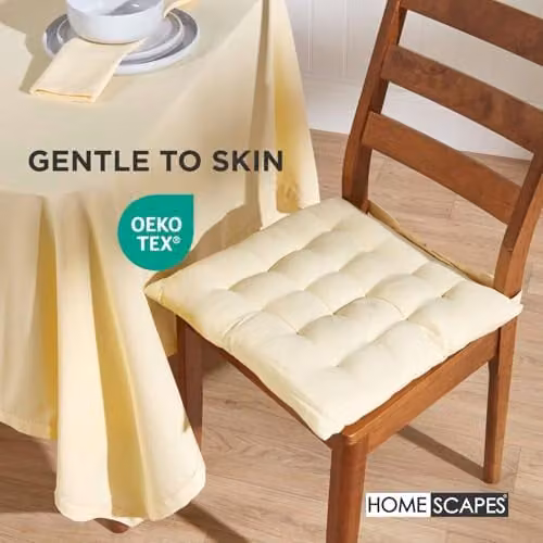 Homescapes Set of 4 Quilted Cotton Seat Pads in Beige and Yellow, W/D/H: 40 x 40 x 6.5 cm – 3