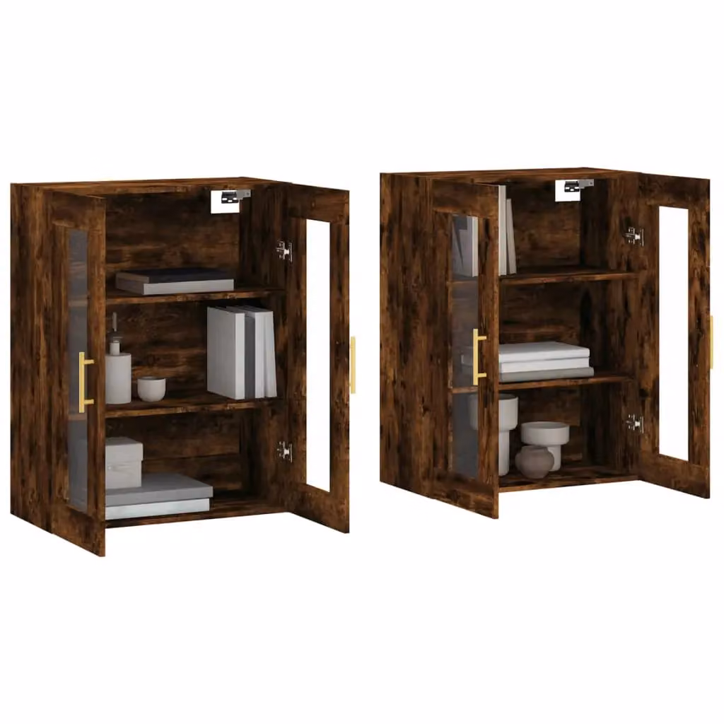 Berkfield Home Set of 2 Wall Mounted Cabinets in Smoked Oak Brown with Glass Doors – 2