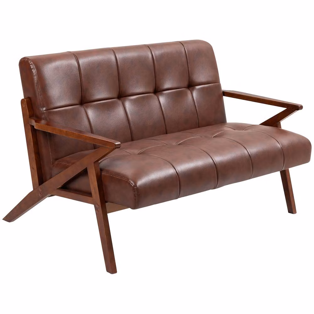 STILVORA 2 Seater Click Clack Sofa in Brown Synthetic Leather with Solid Beech Wood Frame, W/D/H: 133 x 78.5 x 81 cm – 4
