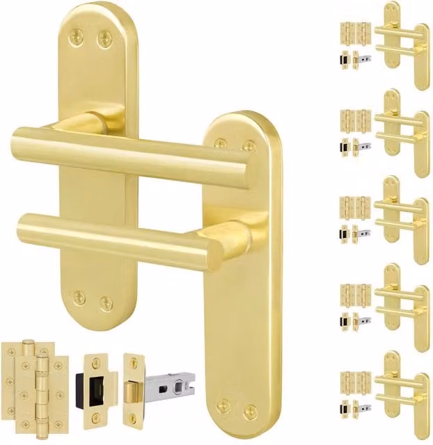 AFIT T-Bar Satin Brass Long Backplate Handle and Hinge Set in Gold, 100mm x 150mm