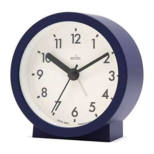 Acctim Gaby Small Analogue Contemporary Bedside Alarm Clock in Blue or Black