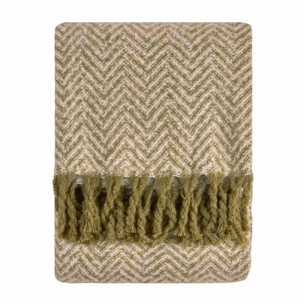 Furn Tweedie Brushed Herringbone Woven Throw with Fringes in Green, W: 130 cm, L: 180 cm – 2
