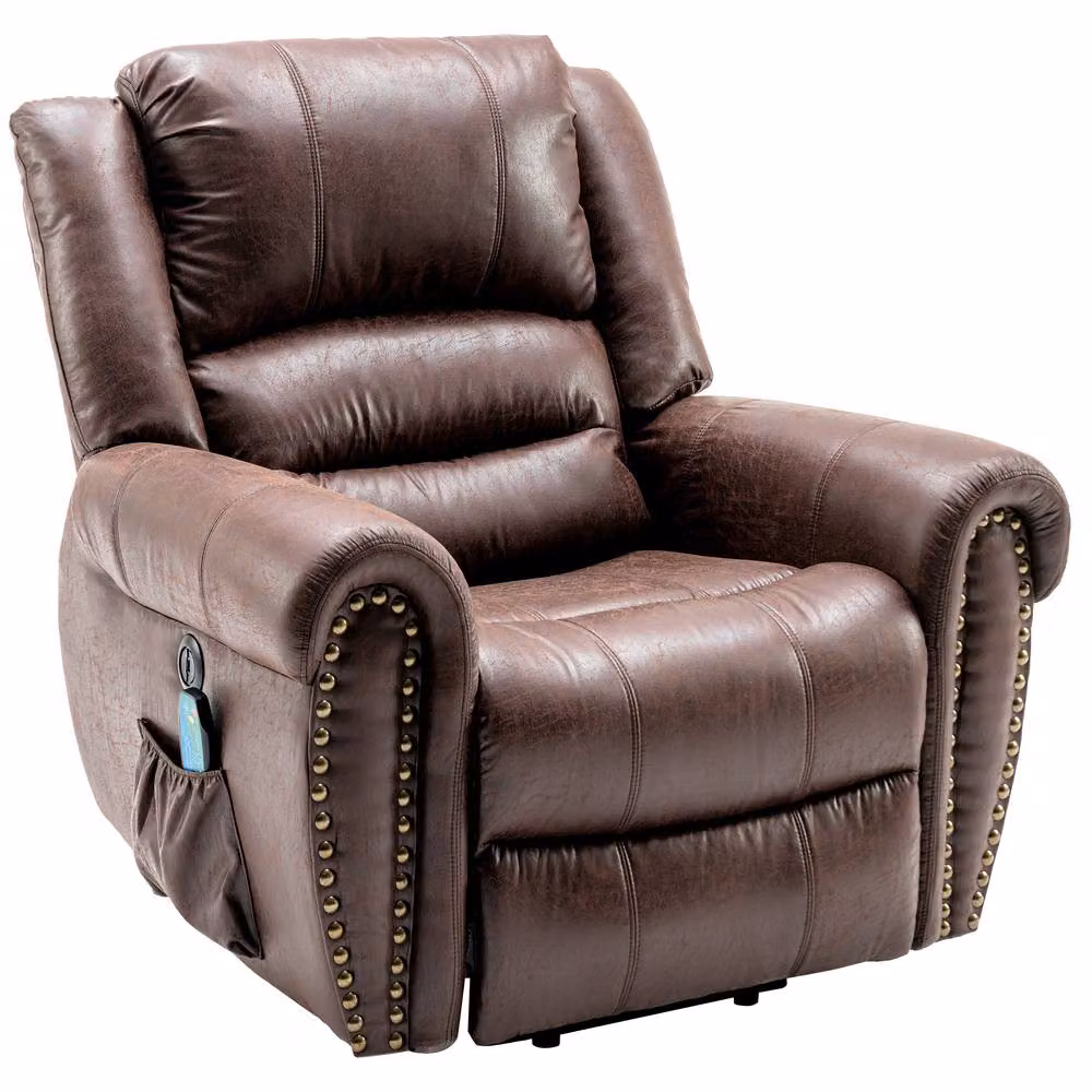 Rolipo Brown PU Leather Heated Massage Recliner Chair with Cup Holders – 2