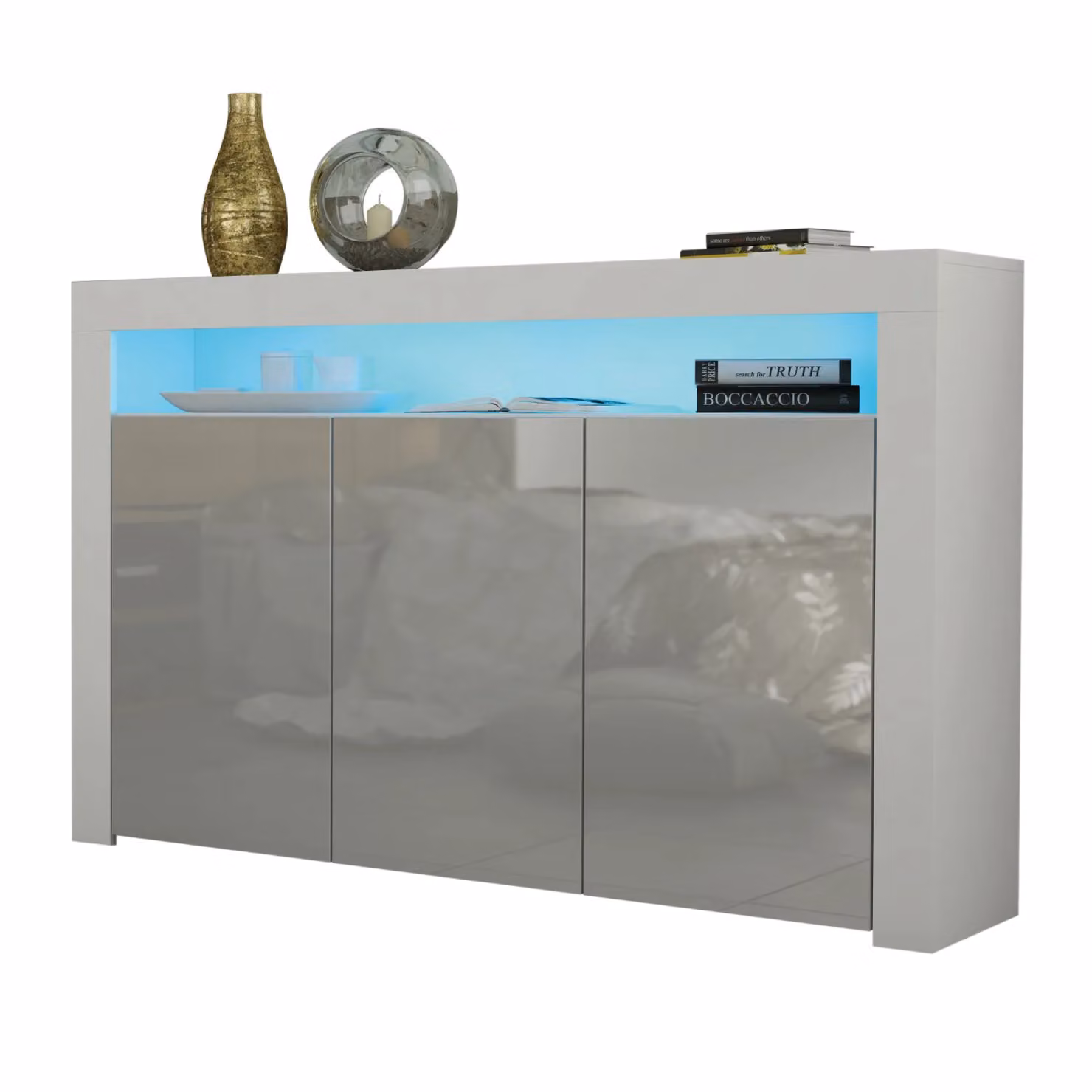 Creative Furniture Aether Grey Gloss Sideboard with Integrated LED Lighting, W: 155 cm, D: 40 cm, H: 92 cm – 2