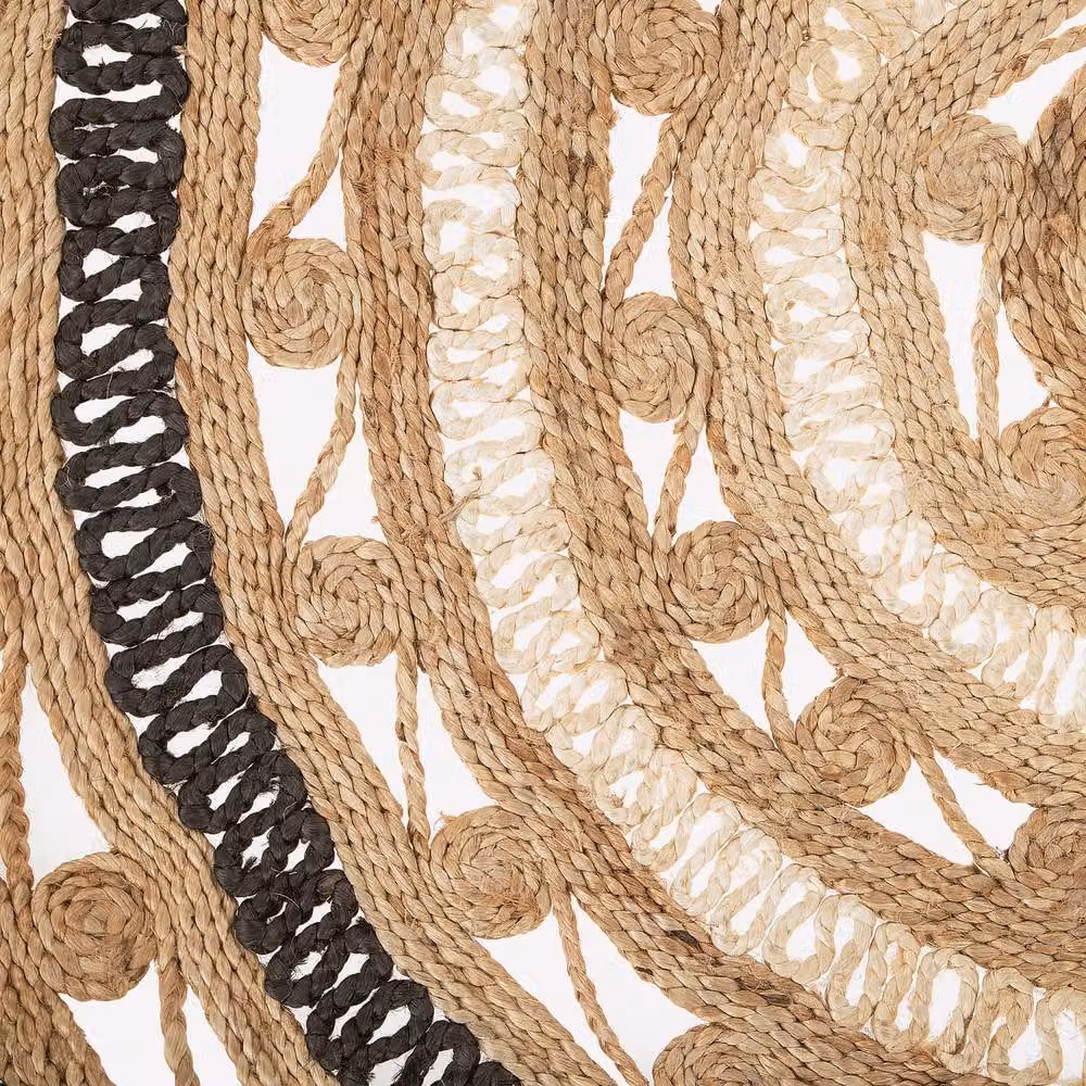 Wyld and Coco Round Braided Jute Rug in Beige and Black, Diameter: 140 cm – 3