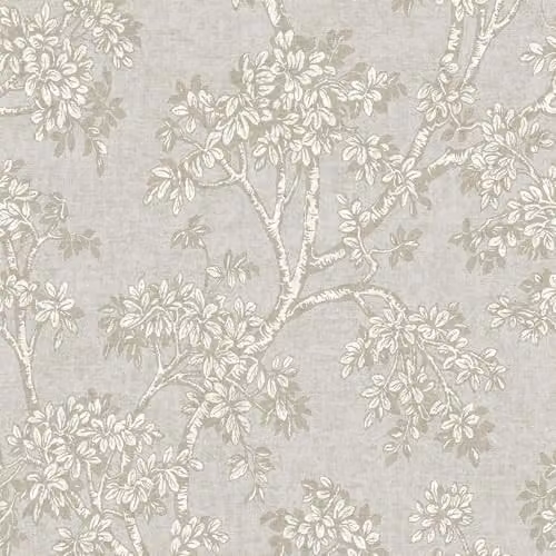 Holden Decor Hawthorn Trailing Tree Textured Blown Vinyl Wallpaper in Grey and Beige with a Light Reflective Finish