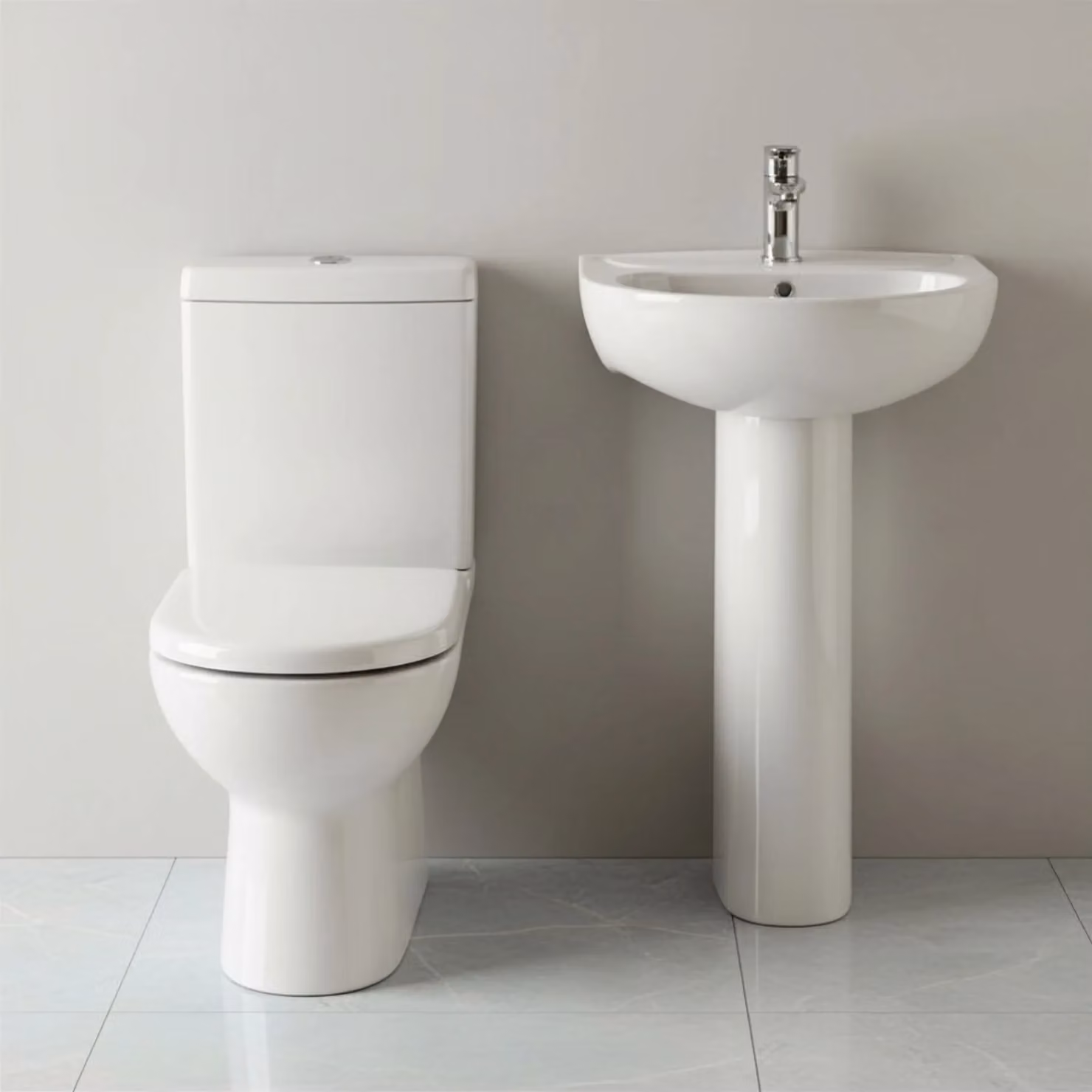 Balterley Ridley Ridley Ceramic Toilet Suite with Soft-Close Seat and 560mm Basin Pedestal in White – 2