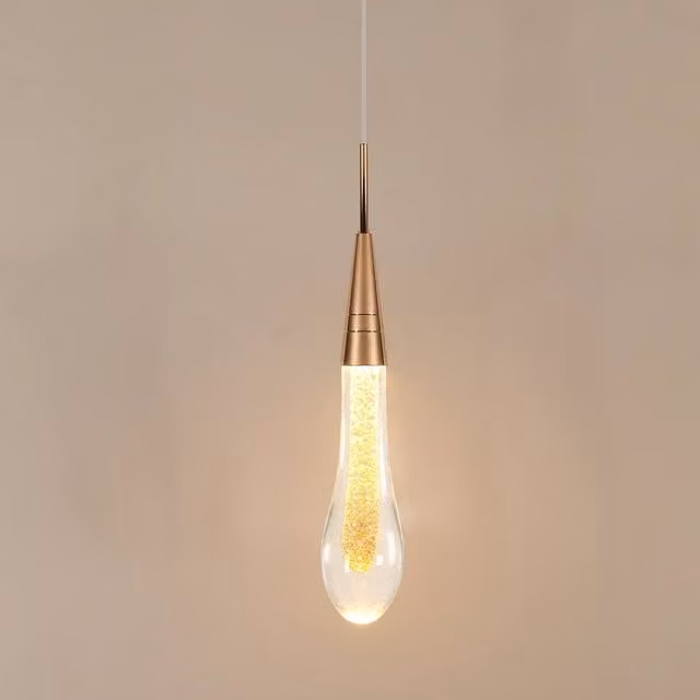 Pheashine Elegant Glass Pendant Light Chandelier in Gold with Warm White LED, W/D/H: 37 x 6 x 6 cm
