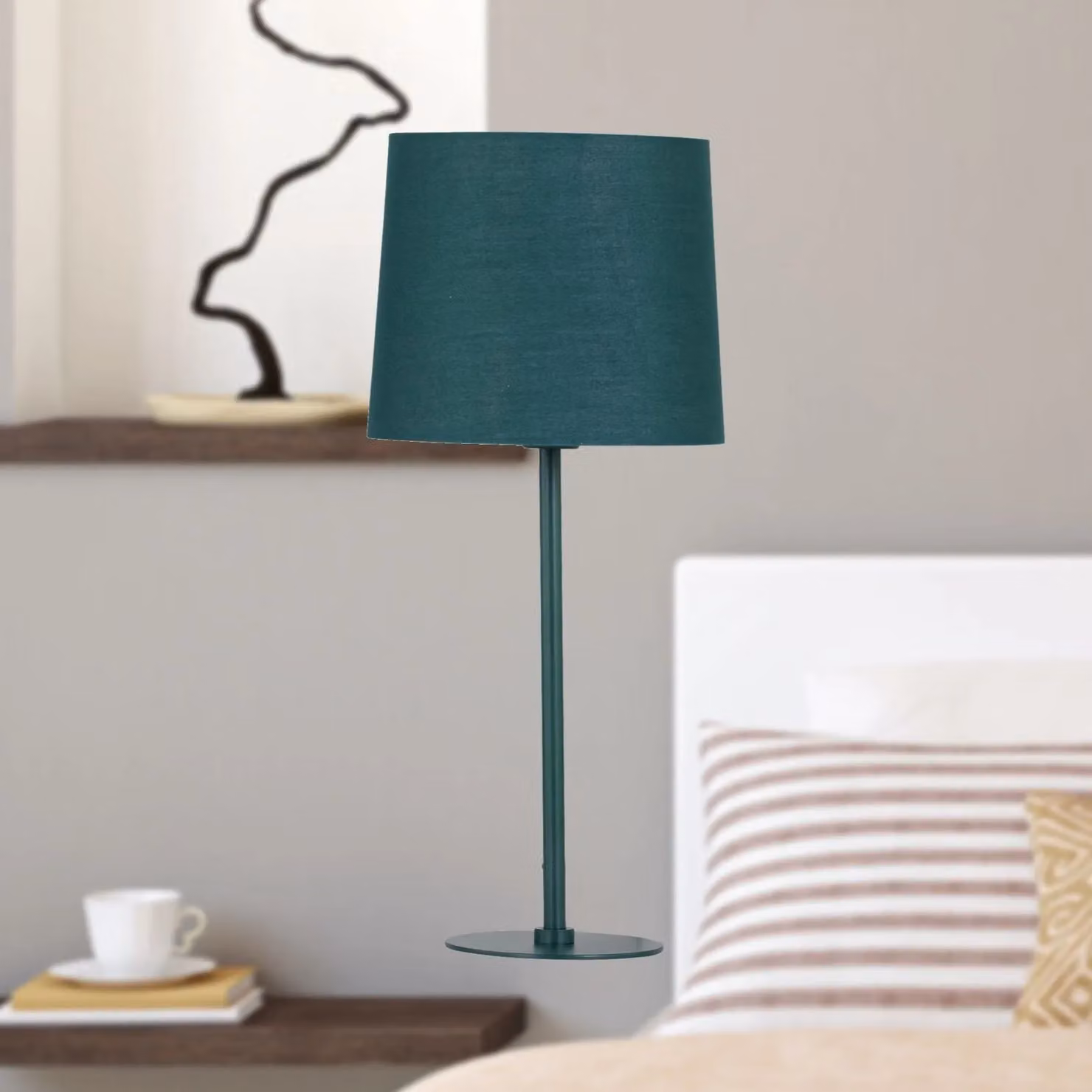 First Choice Lighting Set of 2 Green Fabric Table Lamps, H 40 cm x W 18 cm x D 18 cm – 3