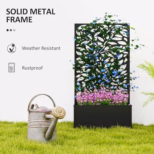 Outsunny Metal Raised Garden Bed with Trellis and Privacy Screen in Black – 5