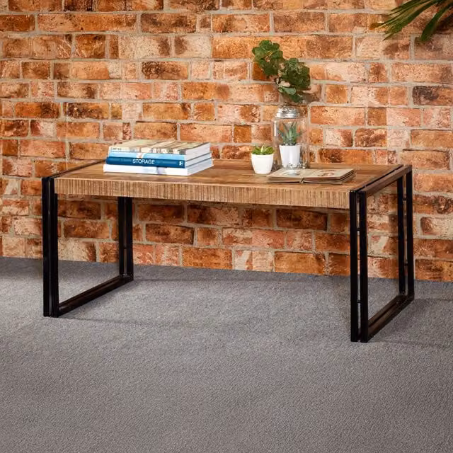 IH Design Industrial Rectangular Coffee Table in Brown Wood and Metal