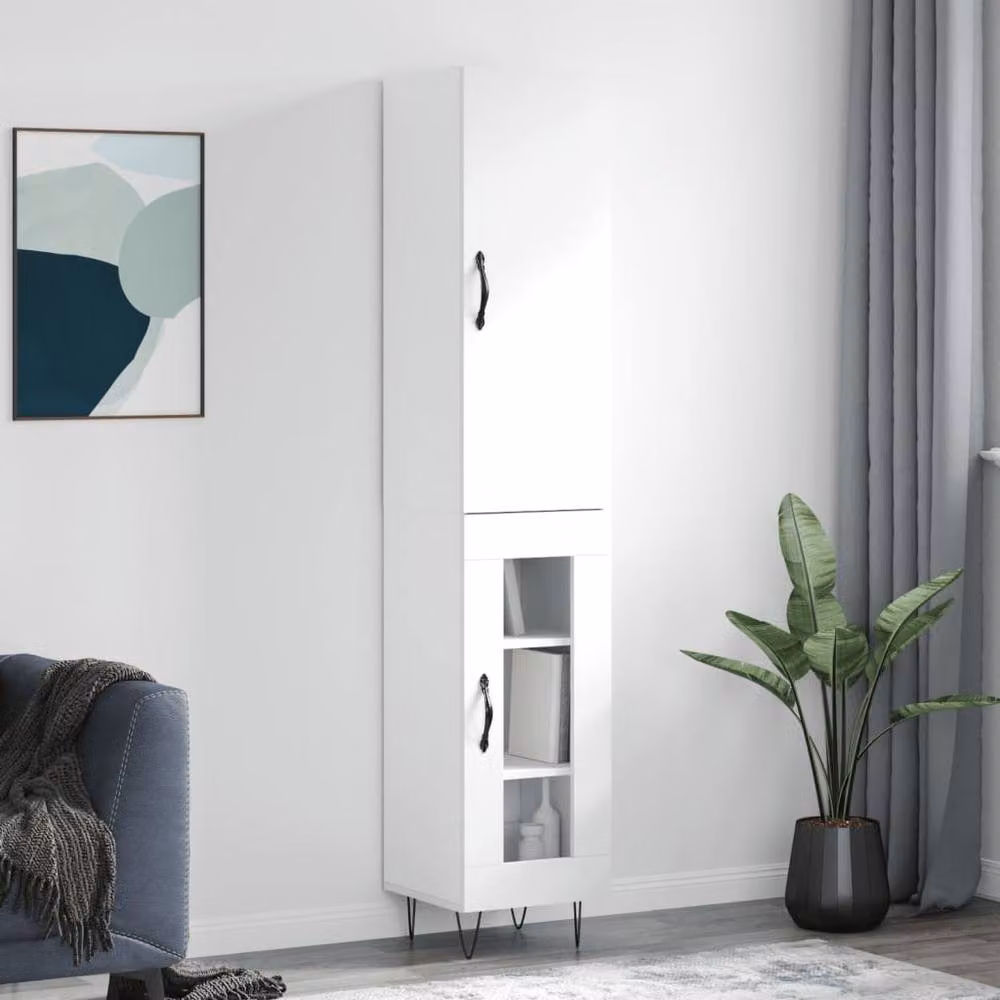 Berkfield Home Modern White Highboard W/D/H: 34.5 x 34 x 180 cm – 2