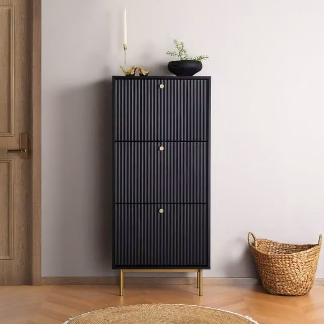Home Garden Direct Devon Modern Black Matt MDF Shoe Cabinet with Tilting Compartments – 1