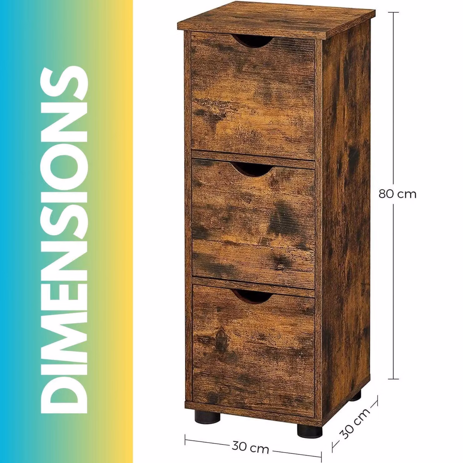 Pirlo Plush Industrial 3 Drawer Storage Unit in Rustic Brown, W/D/H: 80 x 30 x 30 cm – 4