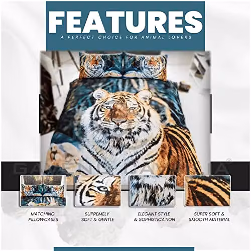 Gaveno Cavailia 3D Wildlife Brown Tiger Bed Set with Duvet Cover and Pillowcase, Multicolour, W: 180 cm, H: 200 cm – 2