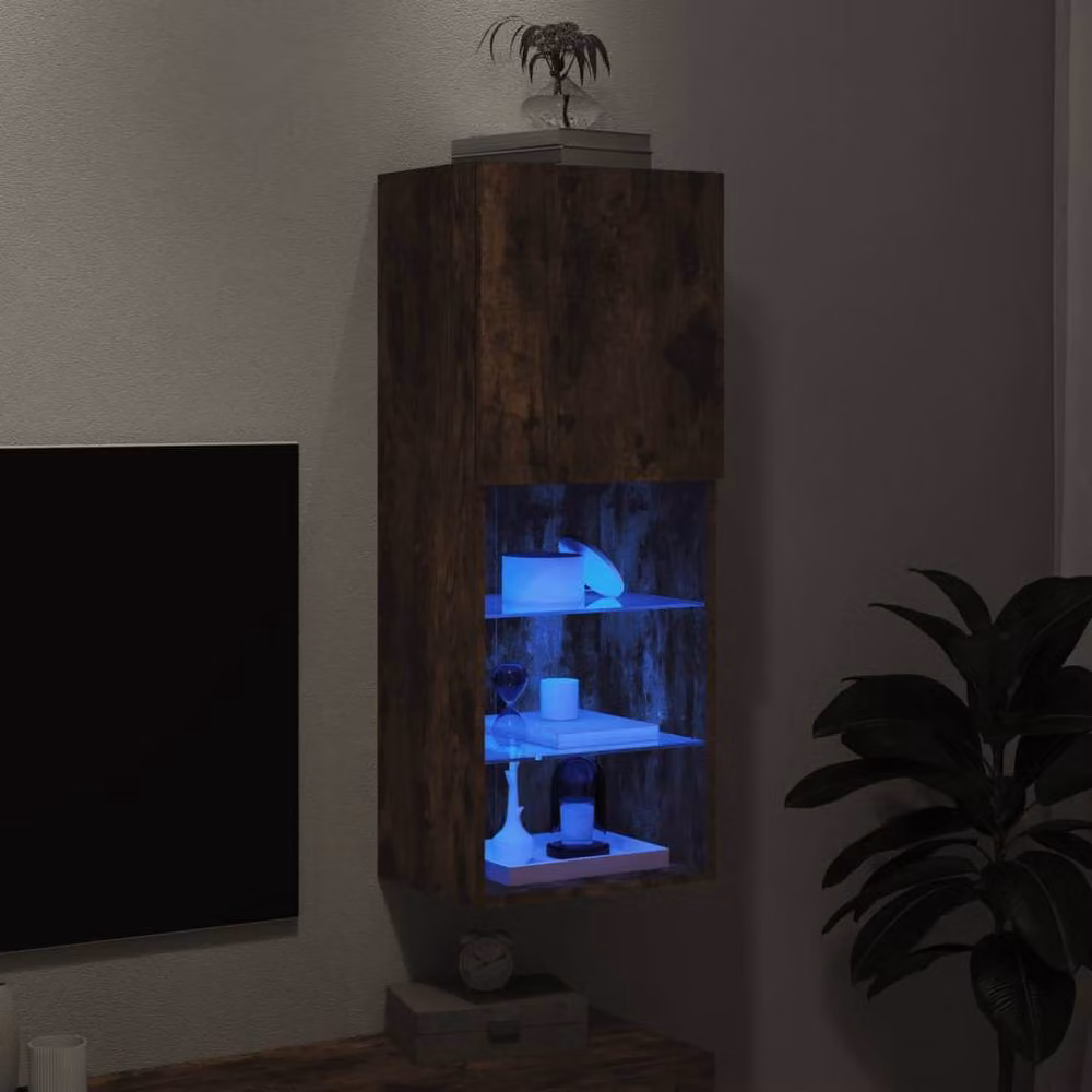 Berkfield Home Modern TV Cabinet with LED Lights in Smoked Oak Brown, W/D/H: 40.5 x 30 x 102 cm – 4