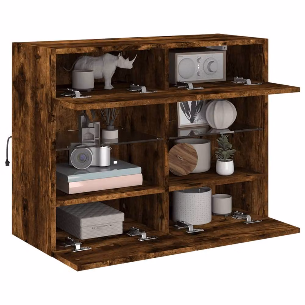 Berkfield Home TV Wall Cabinet with LED Lights in Smoked Oak Brown, W: 78.5 cm, D: 30 cm, H: 60.5 cm – 5