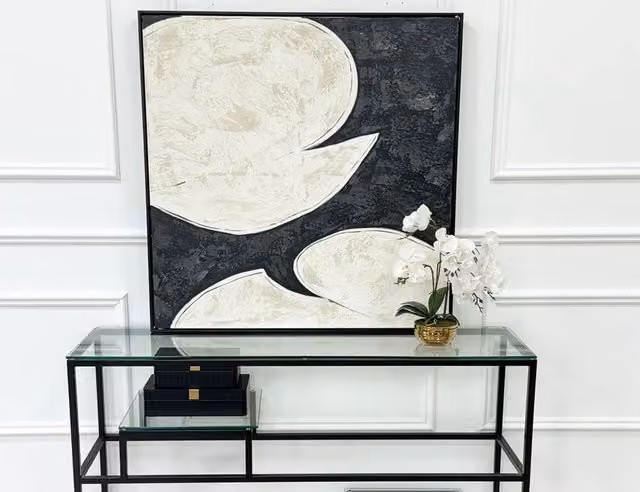 Modish Furnishing Black and Beige Minimalist Abstract Canvas Wall Art with Metal Frame – 1