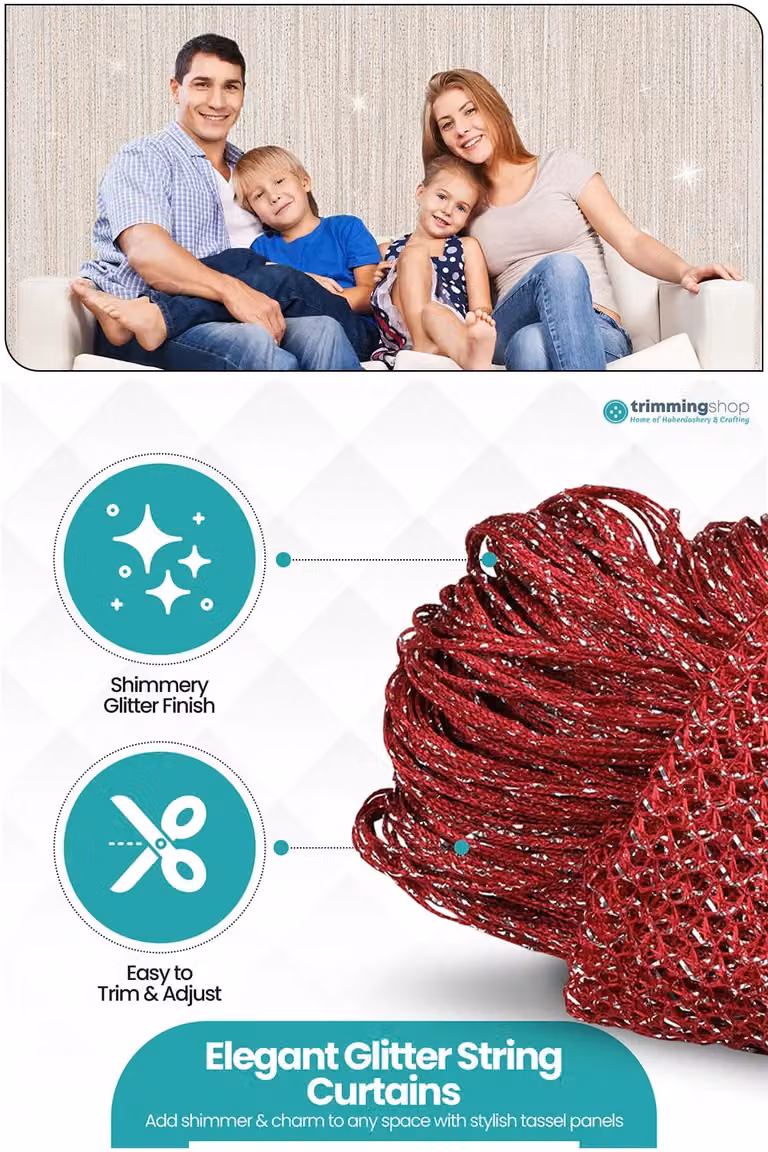 Neel Blue Burgundy Glitter String Curtain Polyester Fringe Spaghetti Tassel Panel, W: 90 cm, H: 200 cm