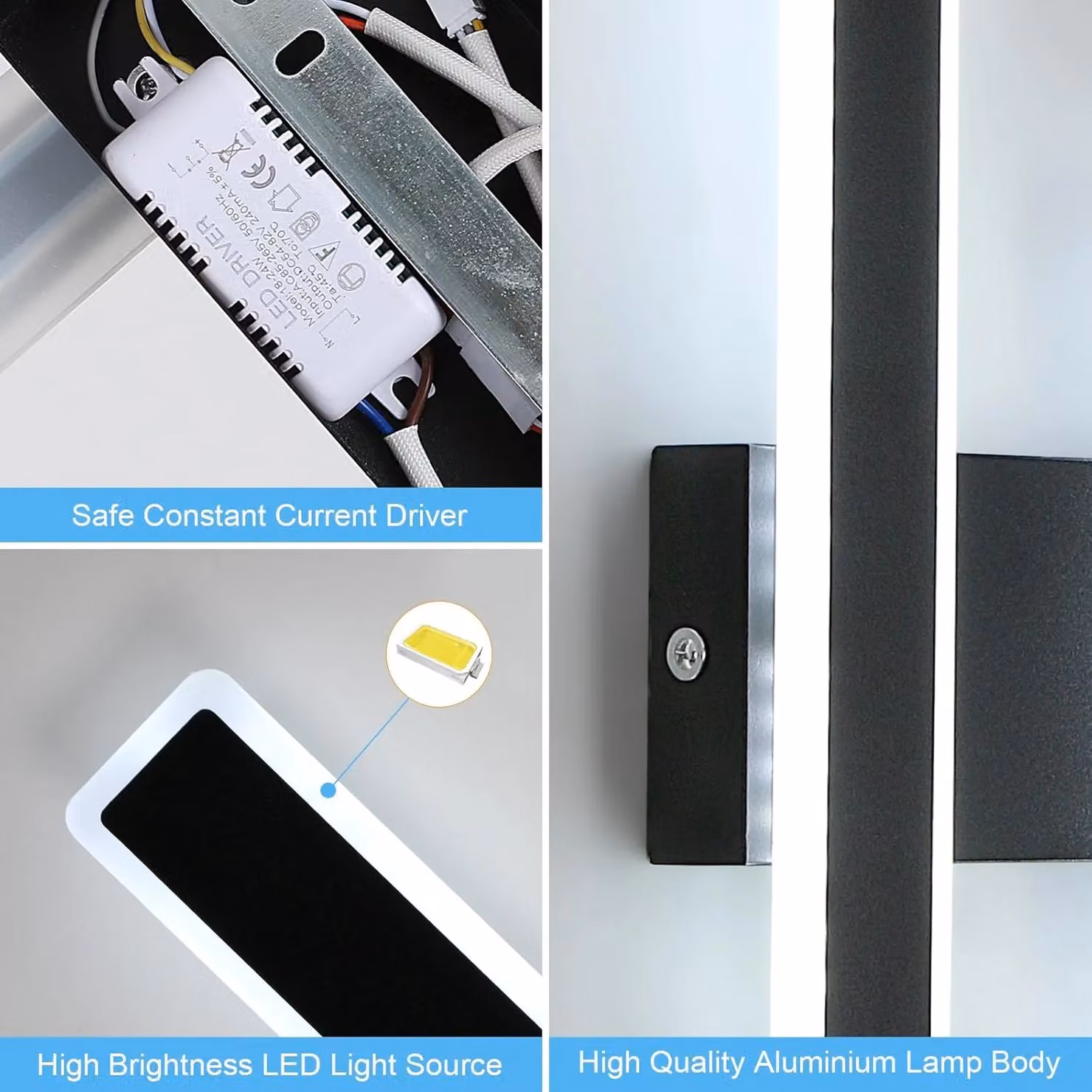 COMELY Modern LED Indoor Wall Light, 32W, Black, Cool White 6500K – 4
