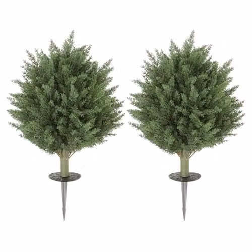 HOMCOM Set of 2 Green Artificial Cypress Topiary Trees, UV Resistant, Height: 60 cm, Width: 40 cm, Depth: 40 cm