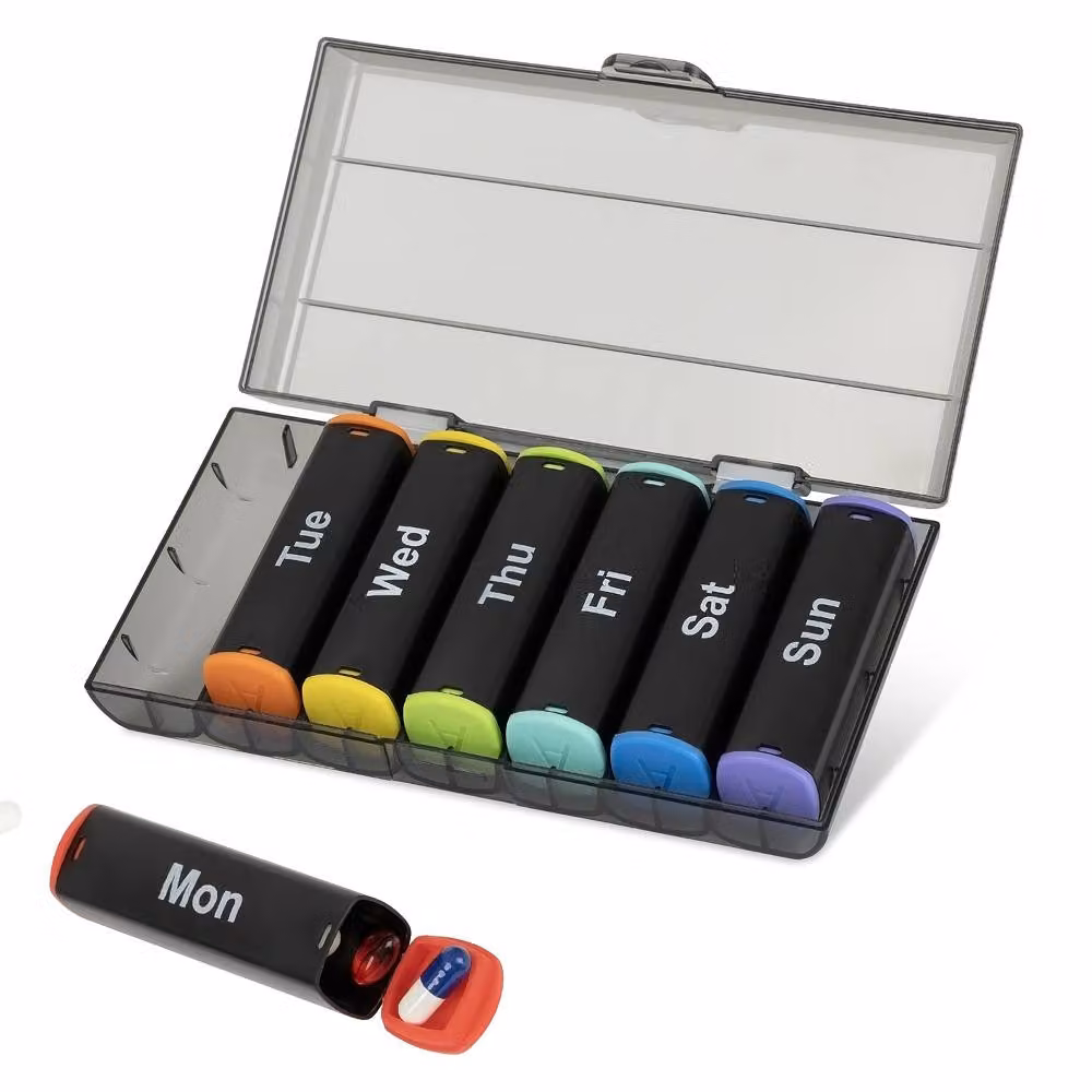 FINEWAY 7 Day AM PM Pill Organiser Storage Box in Black – 2