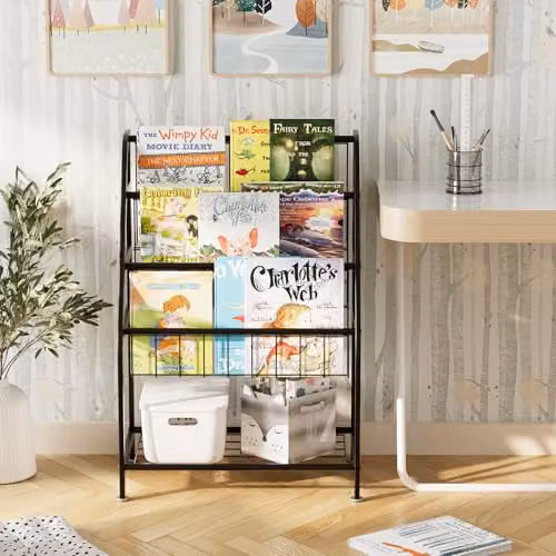Huhote Kids Bookshelf and Toy Storage Organizer in Black – 2