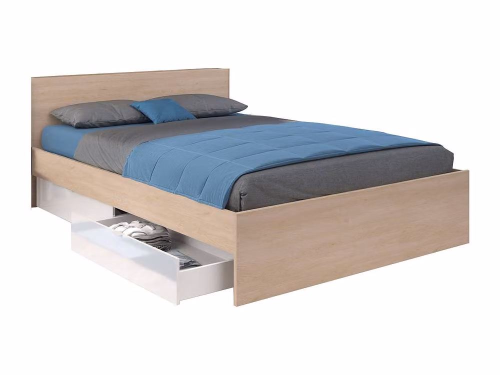 VELONA Double Bed with 2 Drawers in White, W/D/H: 160 x 200 x 82.6 cm – 2