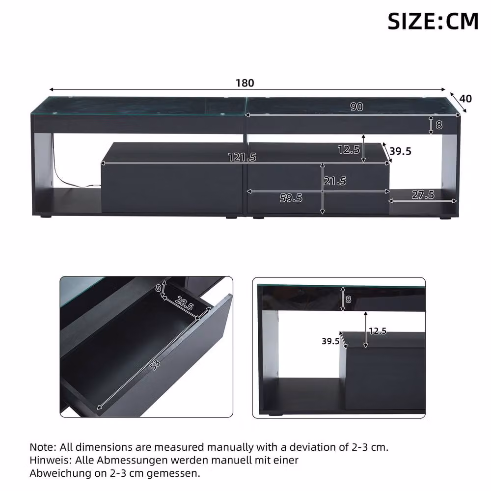 Rolipo Black High Gloss LED TV Stand for up to 80 Inch TVs, 180 cm Wide – 5