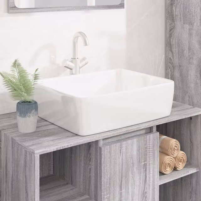 Berkfield Home White Ceramic Rectangular Wash Basin W: 48 cm, D: 37 cm, H: 13 cm